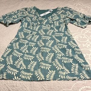 Parker Teal Mini Dress with Cream Leaf Print